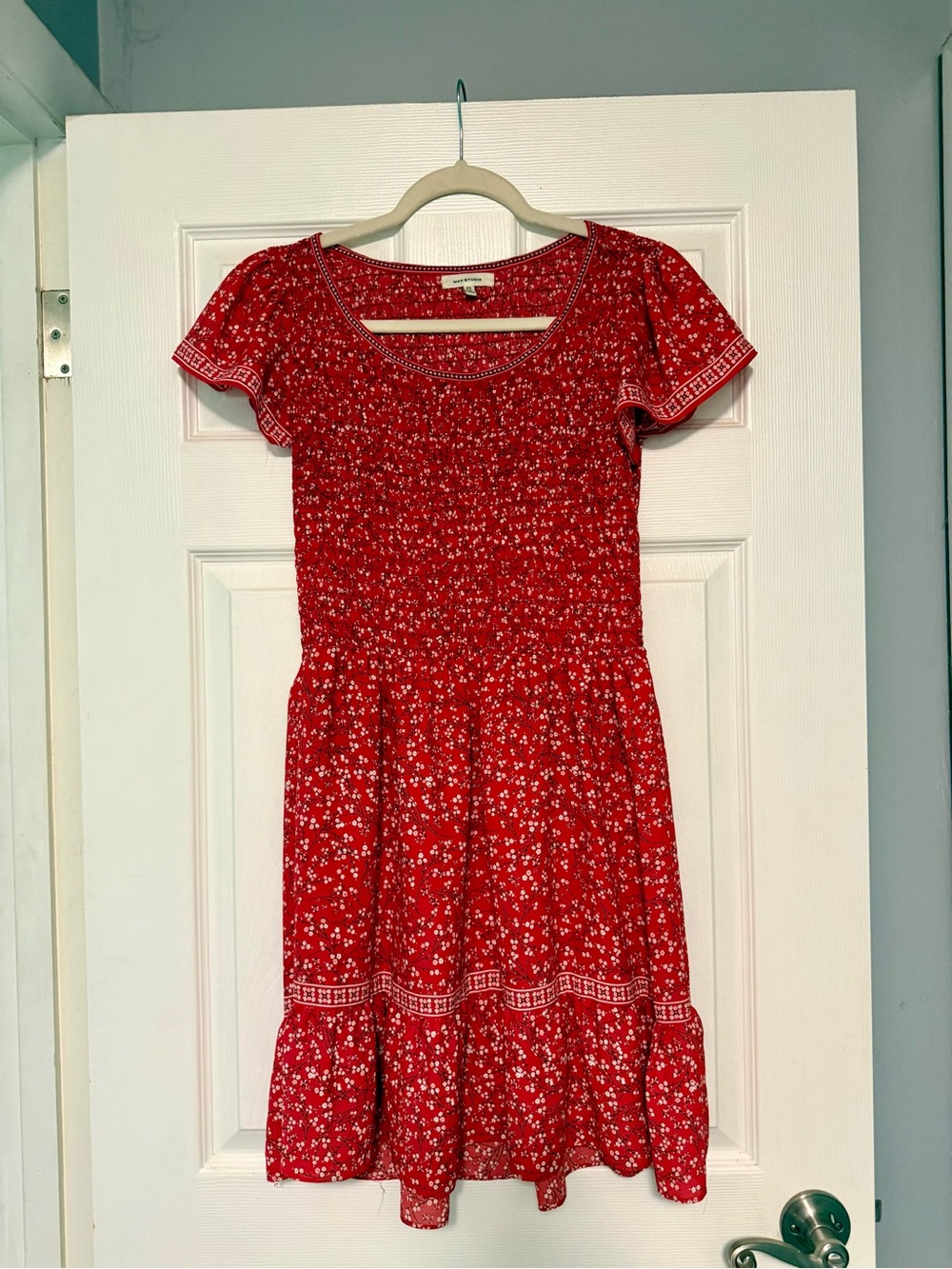 Max studiowomen's Red Floral Smocked Waist Dress